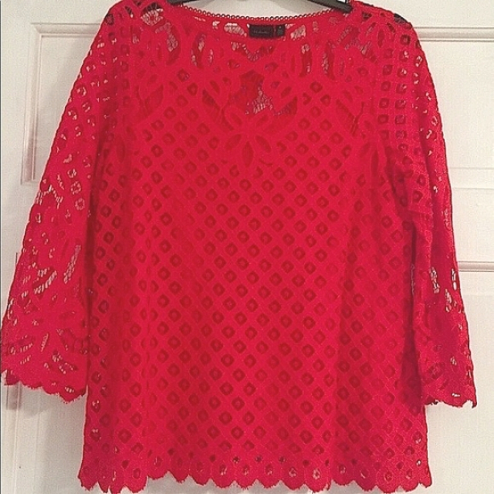 ❤️NWOT Rafaella Red Lace Top w/Solid Underneath Cami (M)❤️